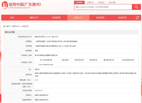 惠州市和居物業管理服務被罰款6800元